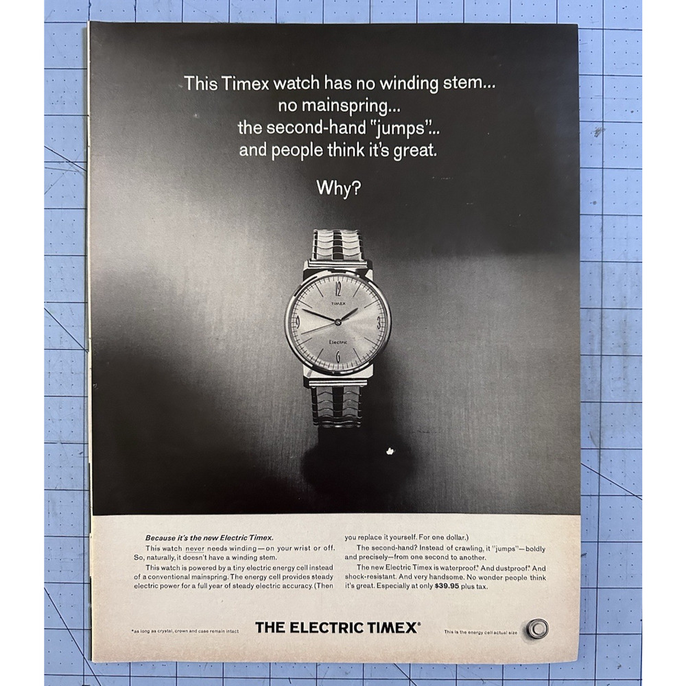 TIMEX Vintage 1964 PRINT AD Wrist Watch Electric Battery Operated
